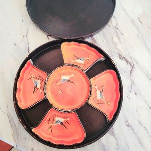 Vintage Japanese sweet meat, relish tray hand painted lacquerware